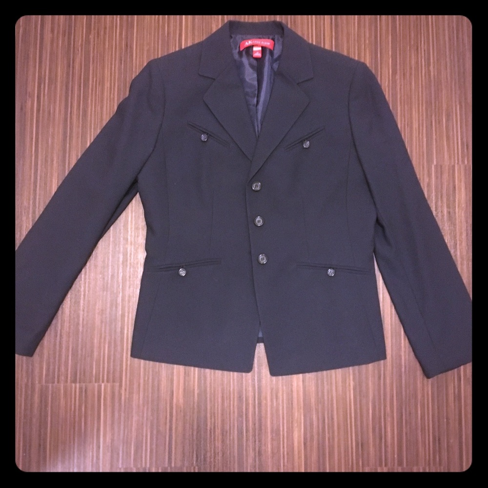 Anna Klein navy blue three button blazer
